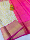 White color kanchipuram silk saree with golden zari weaving work