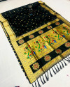 Black color soft paithani silk saree with golden zari woven work