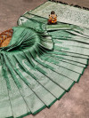 Dark green color soft fancy silk saree with silver zari weaving work