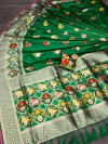 Dark green color soft banarasi silk saree with golden zari work