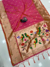 Peach color paithani silk saree with golden zari work