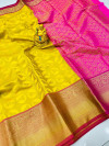Yellow color kanchipuram silk saree with golden zari weaving work