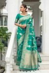 Rama green color soft banarasi silk saree with zari woven work