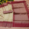Beige color south silk saree with zari woven contrast border