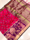 Rani pink color soft banarasi silk saree with golden zari work