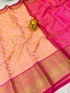 Baby pink color kanchipuram silk saree with golden zari weaving work