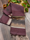 Magenta color linen silk saree with temple woven border