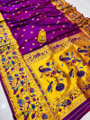 Purple color paithani silk saree with golde zari weaving work
