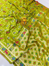 Parrot green color soft kanchipuram silk saree with golden zari weaving work