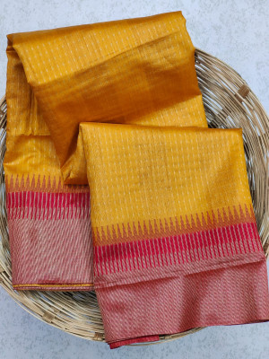 Mustard yellow color south silk saree with zari woven contrast border