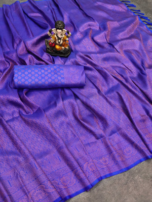 Royal blue color soft fancy silk saree with beautiful tassel work