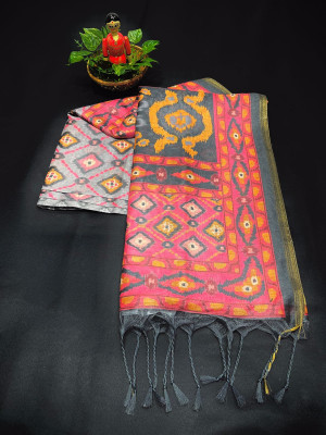 Multi color cotton silk saree with traditional ikkat patola printed work