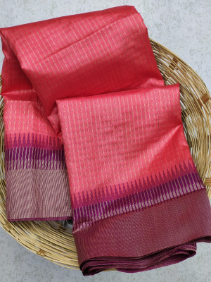 Gajari color south silk saree with zari woven contrast border