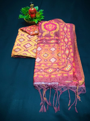 Multi color cotton silk saree with traditional patola printed work