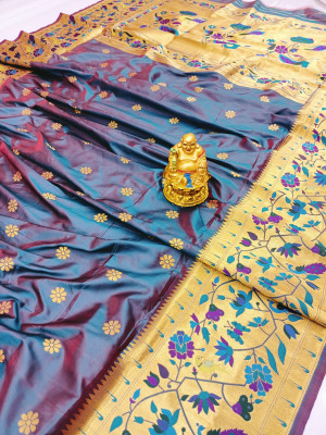 Rama green color paithani silk saree with golde zari weaving work