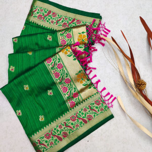 Green color khicha silk saree with zari weaving work