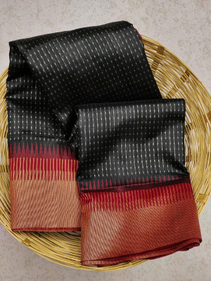 Black color south silk saree with zari woven contrast border