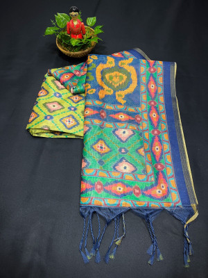 Multi color cotton silk saree with traditional ikkat patola printed work