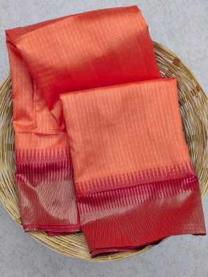 Peach color south silk saree with zari woven contrast border