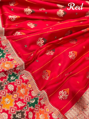 Red color banarasi silk saree with rich pallu