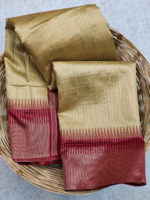 Beige color south silk saree with zari woven contrast border