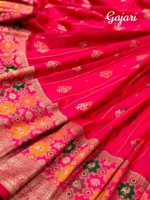 Gajari color banarasi silk saree with rich pallu