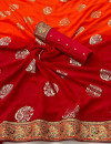 Orange and red color georgette saree with foil printed work