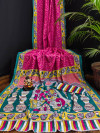Pink color muslin silk saree with kalamkari printed work