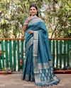 Firoji color soft cotton silk saree with zari weaving work