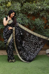 Black color bandhej silk saree with zari weaving work
