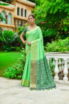 Green color chanderi cotton saree with woven design