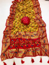 Yellow color patola silk saree with printed work