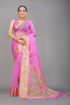 Pink color soft organza silk saree with digital printed work