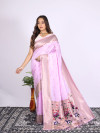 Lavender color paithani silk saree with zari  weaving work