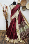 Maroon color banglori raw silk saree with woven design