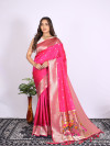 Pink color paithani silk saree with zari  weaving work