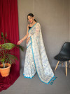 Off white and firoji color soft cotton saree with digital printed work