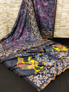 Multi color muslin silk saree with kalamkari printed design