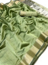 Mahendi green color soft cotton saree with zari weaving work