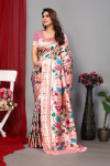 Baby pink color paithani silk saree with zari weaving work