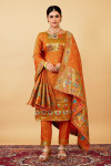Orange color paithani silk unstitched dress