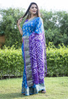 Royal blue color bandhani silk saree with hand bandhej printed work