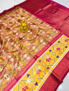 Mustard yellow color soft organza silk saree with printed work