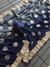 Gray and navy blue color georgette saree with foil printed work