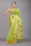 Parrot green color soft organza silk saree with digital printed work