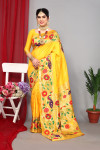 Yellow color paithani silk saree with zari weaving work