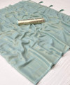 Sea green color soft georgette saree with zari weaving work