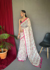 Off white and pink color soft cotton saree with digital printed work