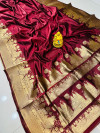 Maroon color cotton silk saree with zari weaving work