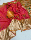 Twotone peach color paithani silk saree with zari weaving work